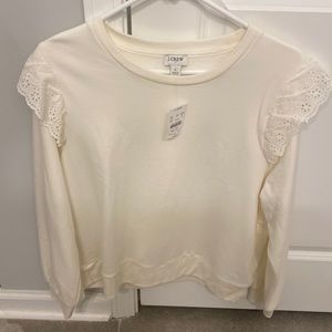 J crew ladies top with detailed eyelit shoulders large